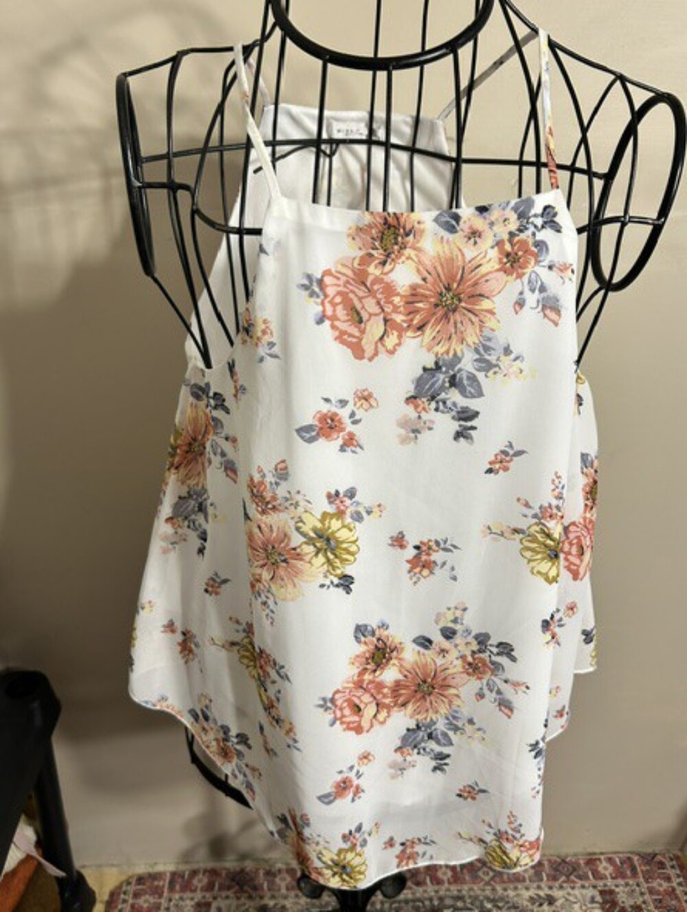 cottage core pink white floral size large womens tank top shirt blouse